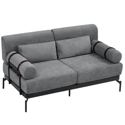 59 Chenille Modern Loveseat Sofa with USB Charging Ports, Cylindrical Armrests, and 440lb Capacity