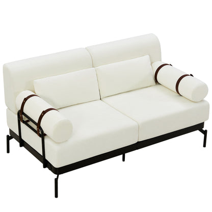 59 Chenille Modern Loveseat Sofa with USB Charging Ports, Cylindrical Armrests, and 440lb Capacity