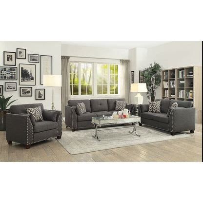 59 Linen Loveseat Sofa with 4 Pillows and Nailheads for Living Rooms