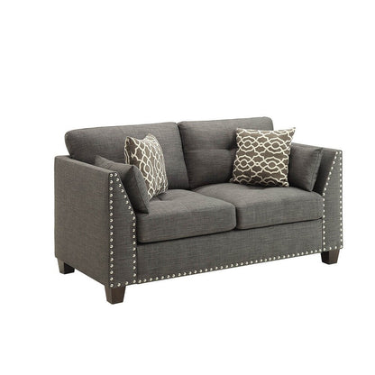 59 Linen Loveseat Sofa with 4 Pillows and Nailheads for Living Rooms