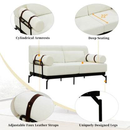 59 Modern 2-seater Sofa Couch with Flexible USB Ports and Cylindrical Armrests