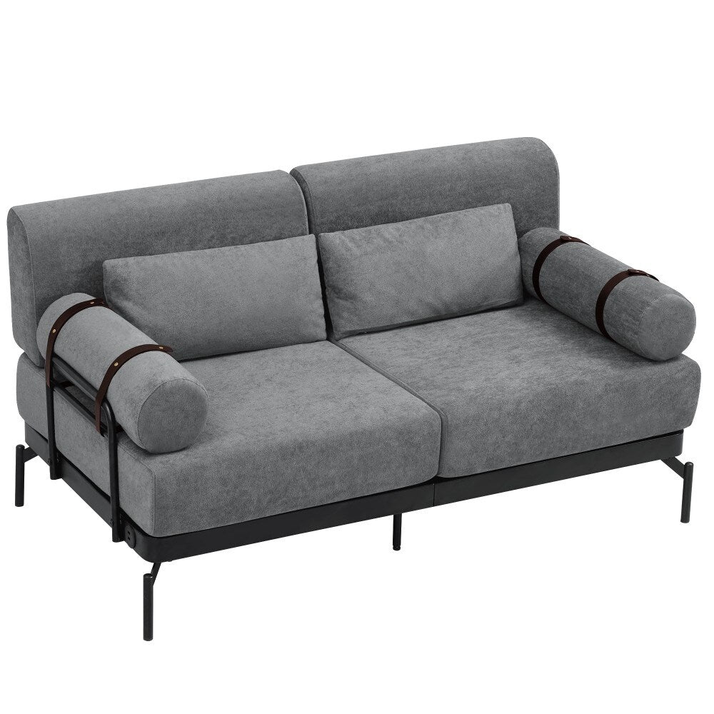 59 Modern 2-seater Sofa Couch with Flexible USB Ports and Cylindrical Armrests