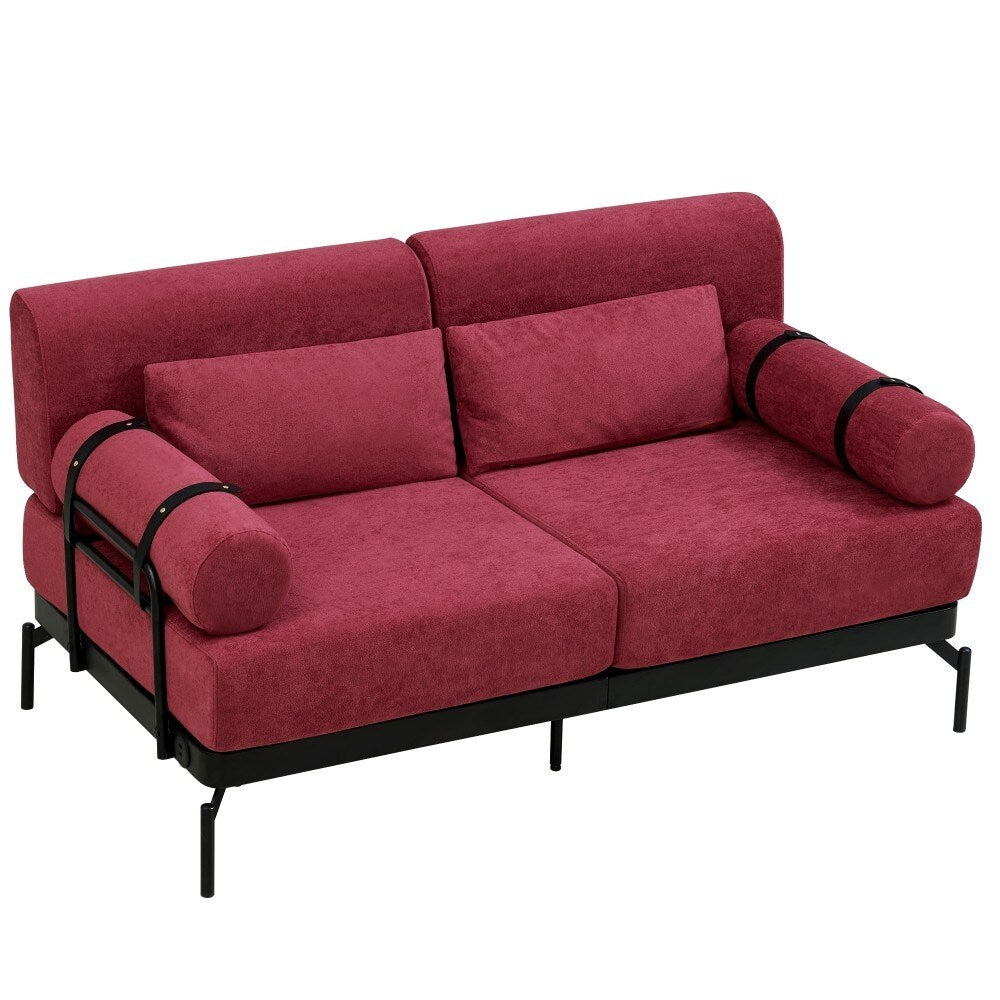 59 Modern 2-seater Sofa Couch with Flexible USB Ports and Cylindrical Armrests