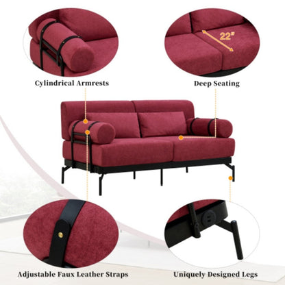 59 Modern 2-seater Sofa Couch with Flexible USB Ports and Cylindrical Armrests