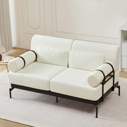 59 Modern 2-seater Sofa Couch with Flexible USB Ports and Cylindrical Armrests
