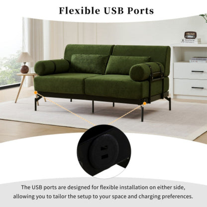 59 Modern 2-seater Sofa Couch with Flexible USB Ports and Cylindrical Armrests
