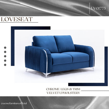 59 Velvet Loveseat Sofa with Vertical Pleating Armrests and Polished Chrome Trim Legs for Living Rooms