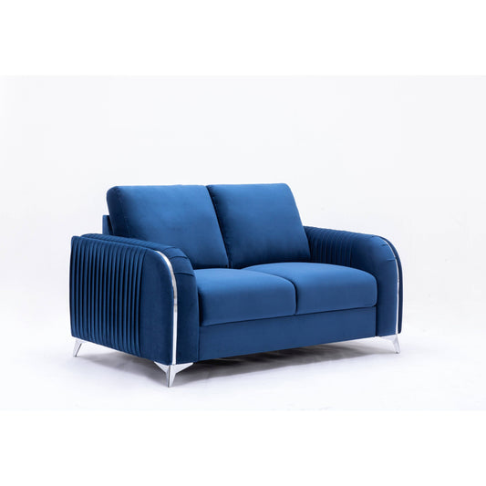 59 Velvet Loveseat Sofa with Vertical Pleating Armrests and Polished Chrome Trim Legs for Living Rooms