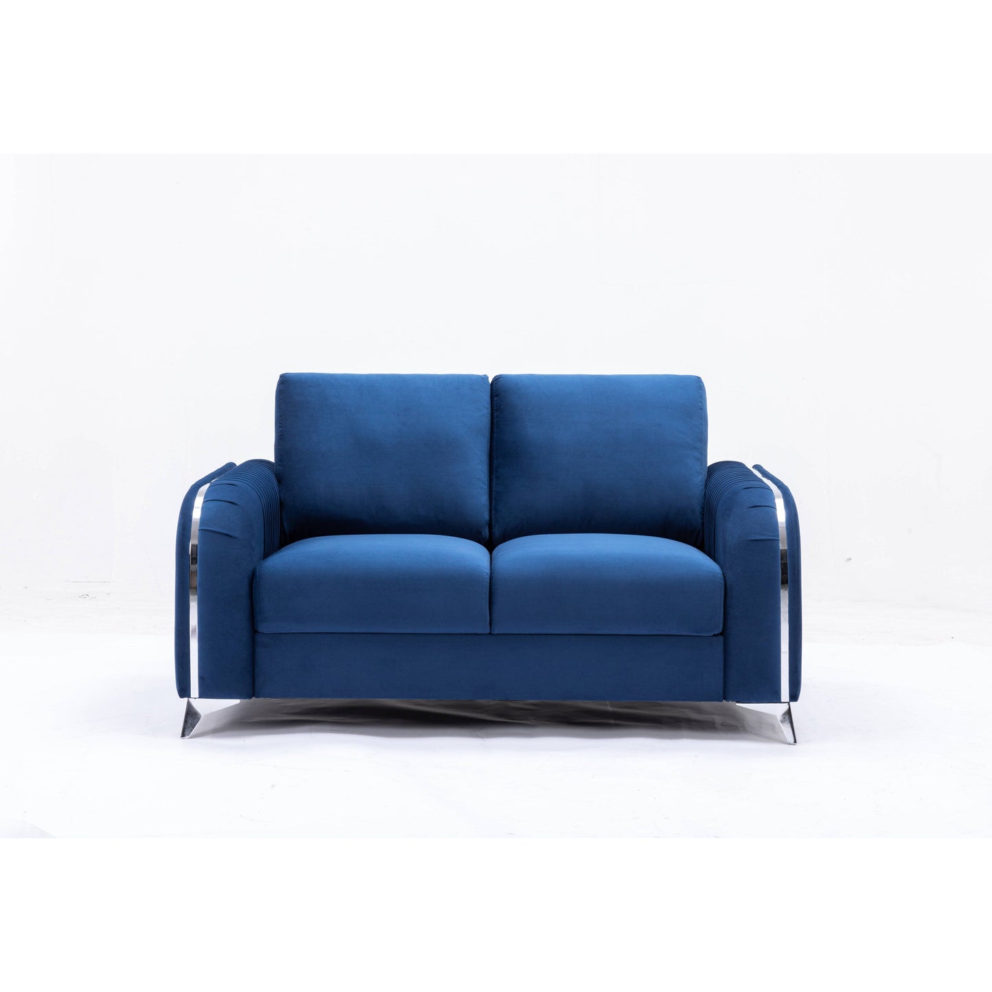59 Velvet Loveseat Sofa with Vertical Pleating Armrests and Polished Chrome Trim Legs for Living Rooms