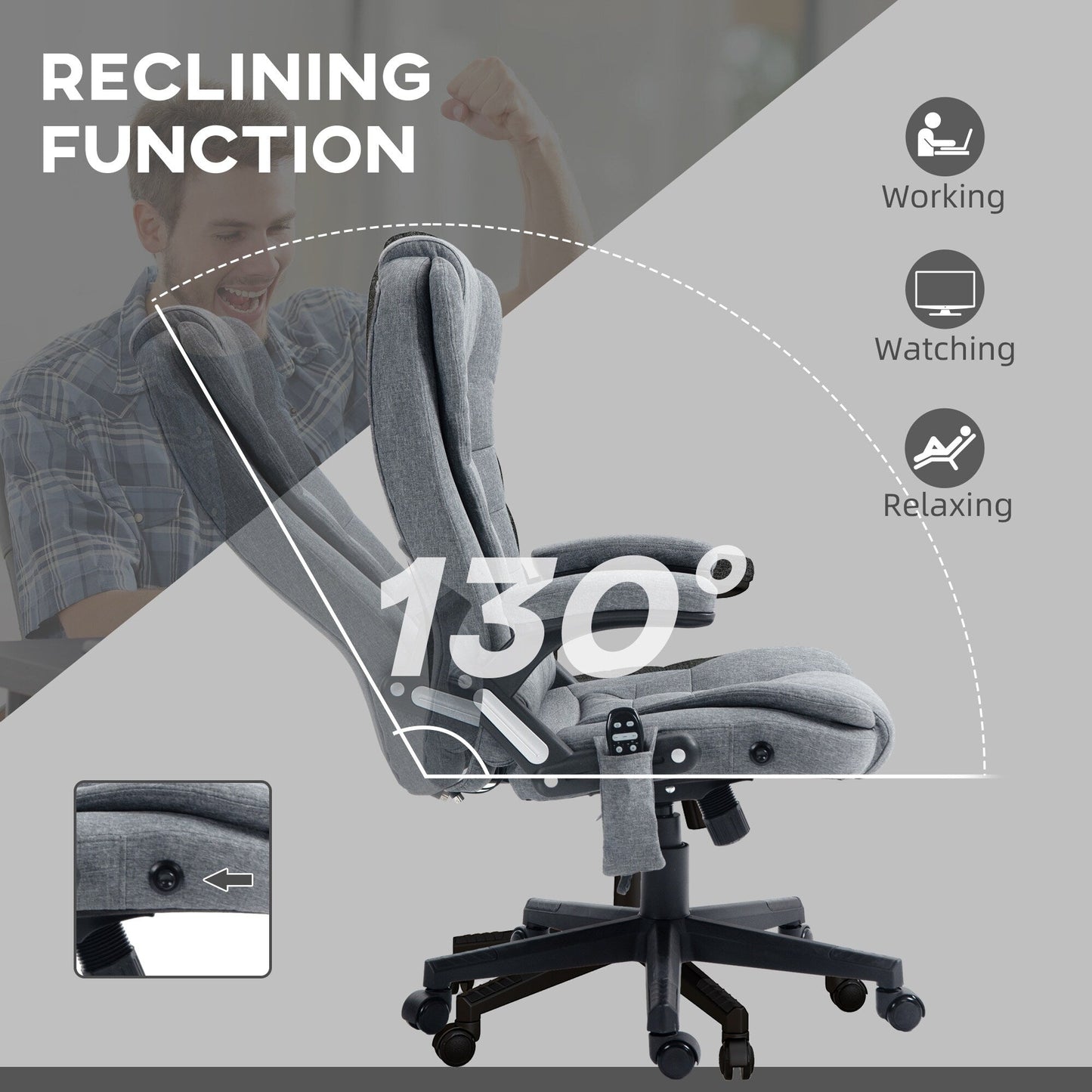 6 Point Massage Reclining Chair Executive Office Chair Ergonomic High Back Armchair with Lumbar Heating