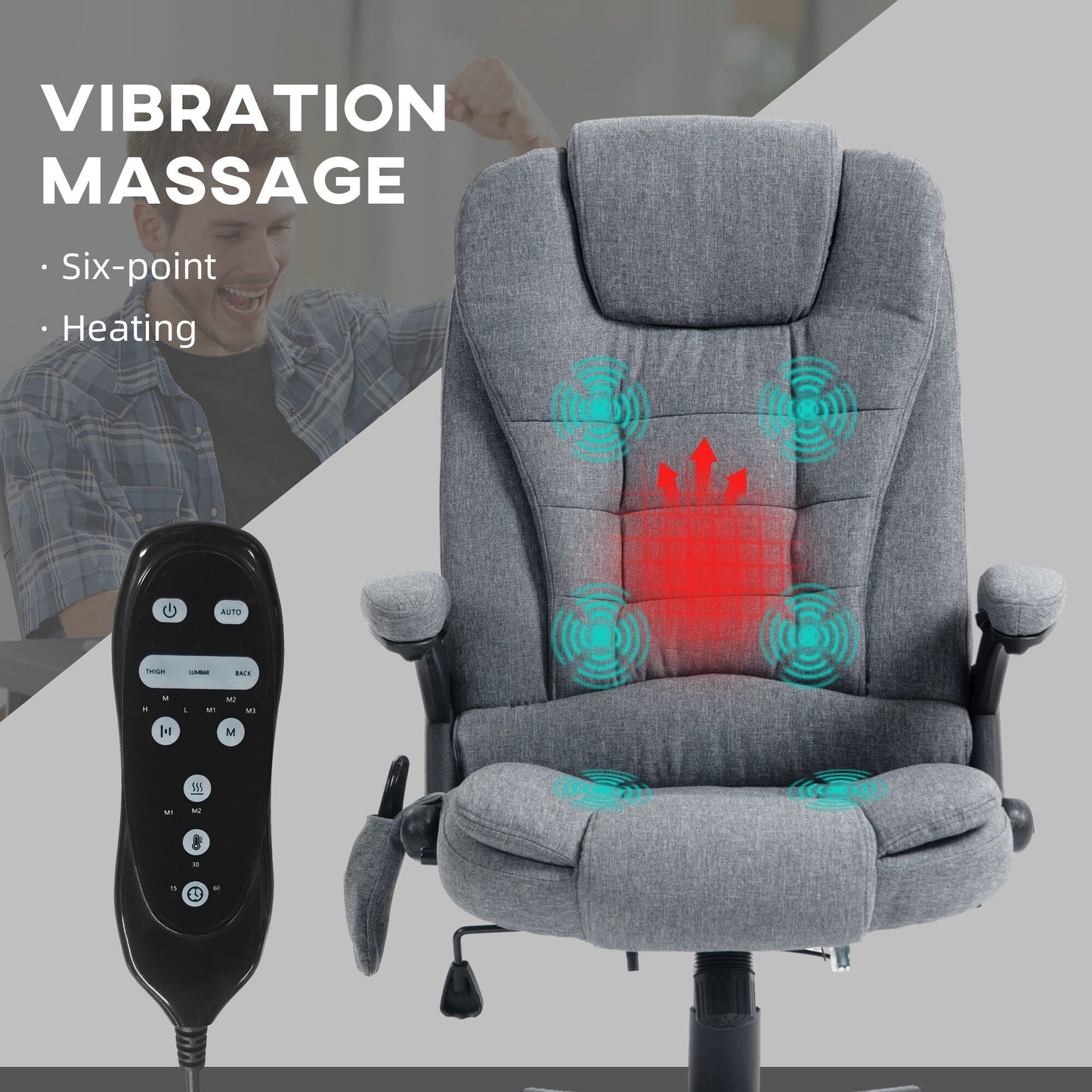 6 Point Massage Reclining Chair Executive Office Chair Ergonomic High Back Armchair with Lumbar Heating