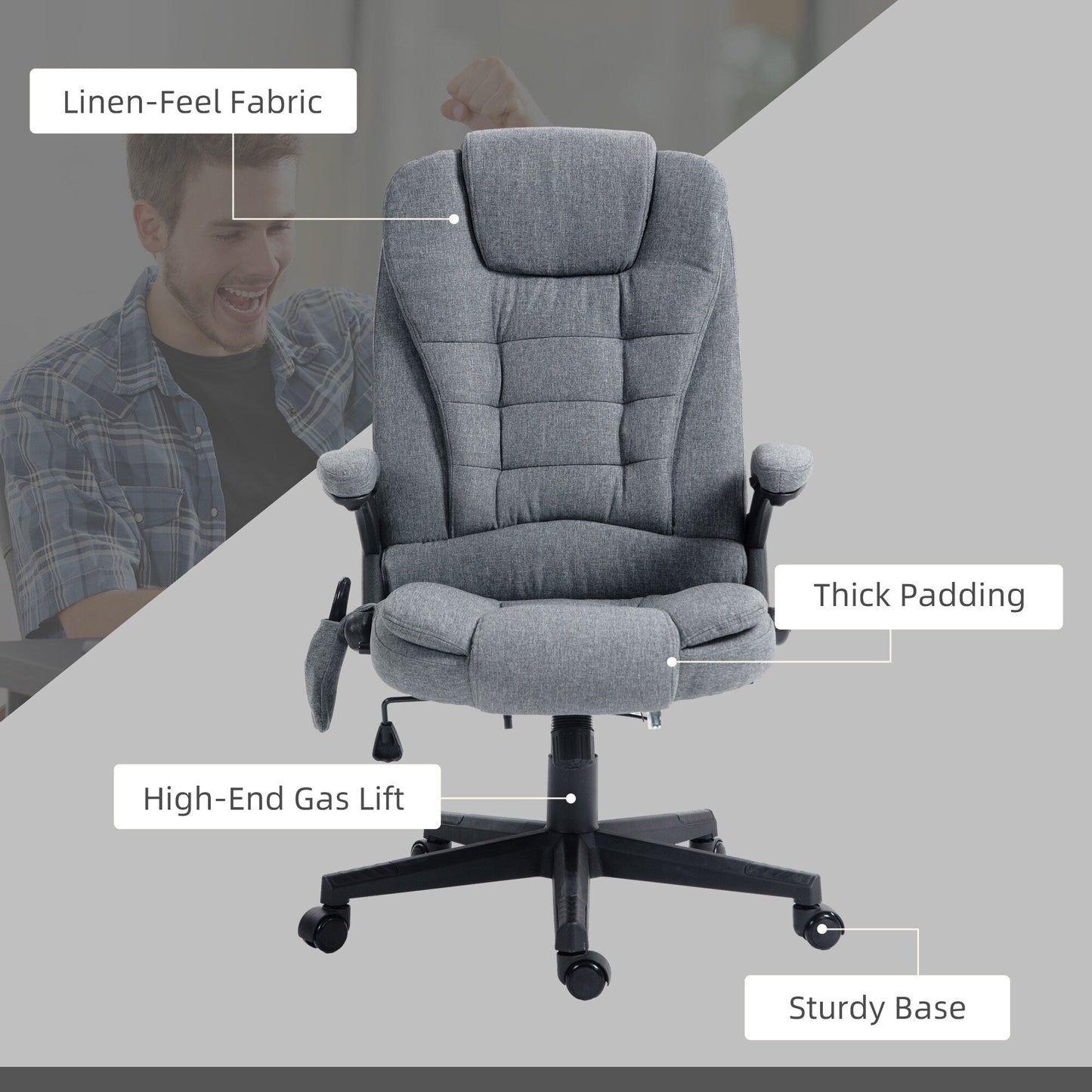 6 Point Massage Reclining Chair Executive Office Chair Ergonomic High Back Armchair with Lumbar Heating