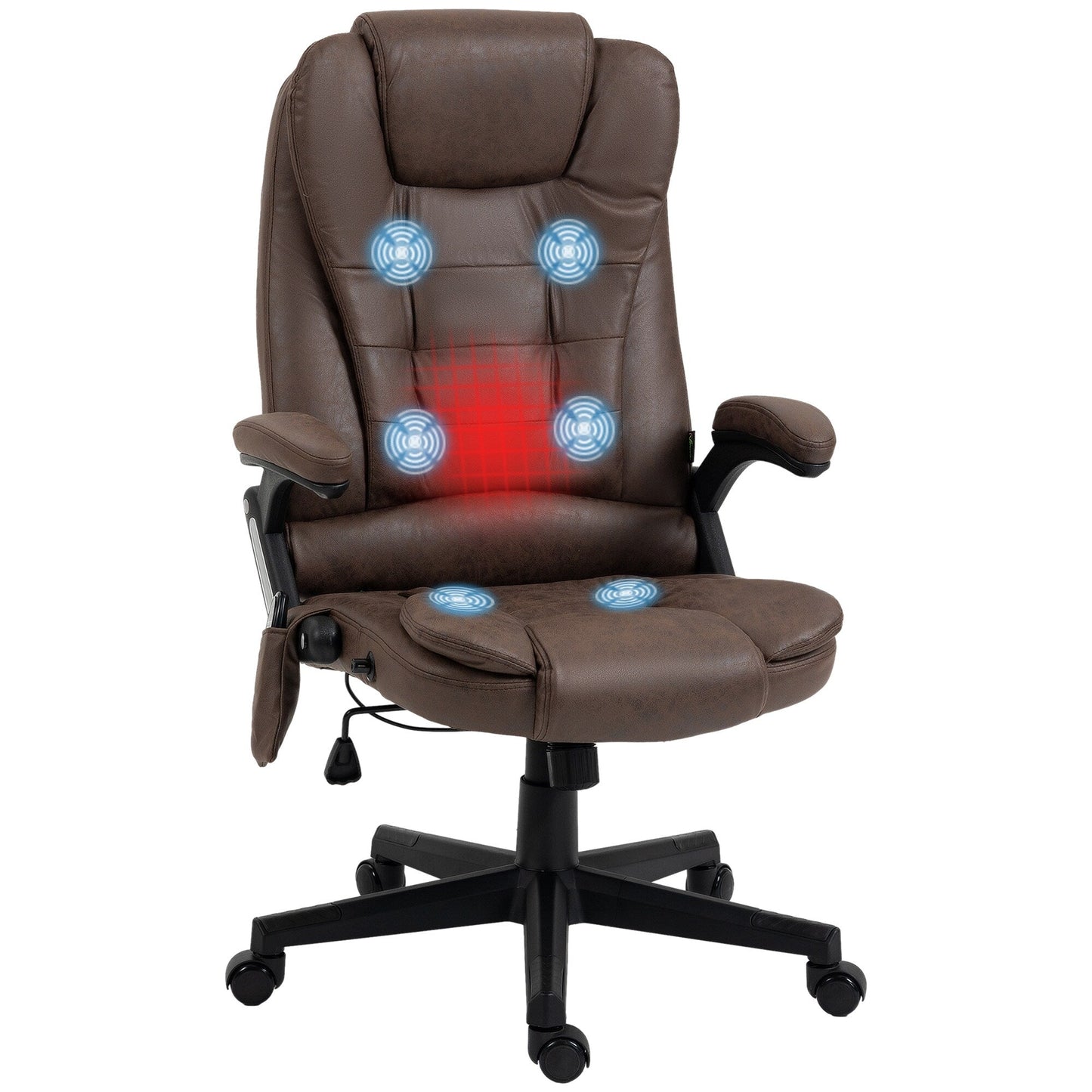 6 Point Vibrating Massage Office Chair Microfiber High Back Executive Office Chair with Heat, Padded Armrests and Remote