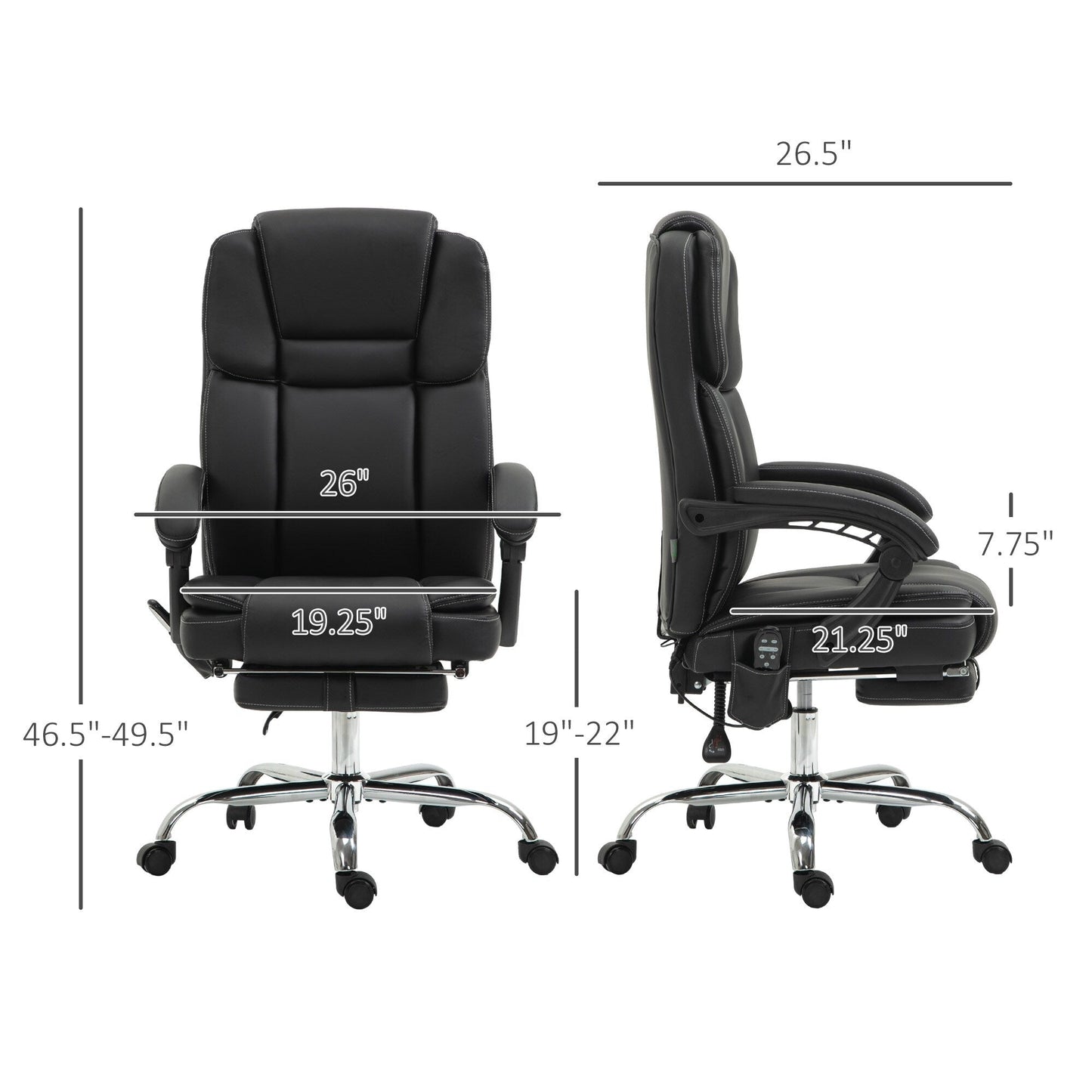 6 Point Vibration Massage Office Chair Reclining PU Leather Upholstery Computer Chair with Lumbar Heating and Footrest