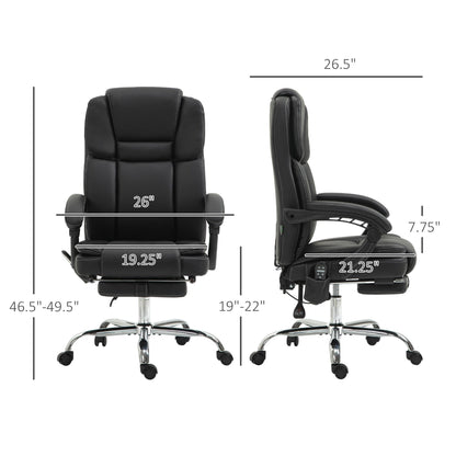 6 Point Vibration Massage Office Chair Reclining PU Leather Upholstery Computer Chair with Lumbar Heating and Footrest