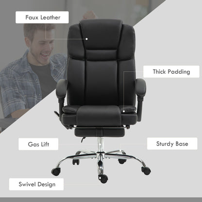 6 Point Vibration Massage Office Chair Reclining PU Leather Upholstery Computer Chair with Lumbar Heating and Footrest