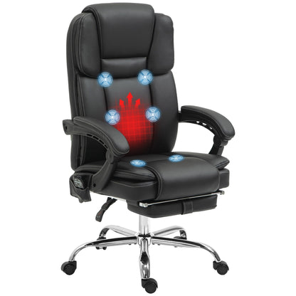 6 Point Vibration Massage Office Chair Reclining PU Leather Upholstery Computer Chair with Lumbar Heating and Footrest