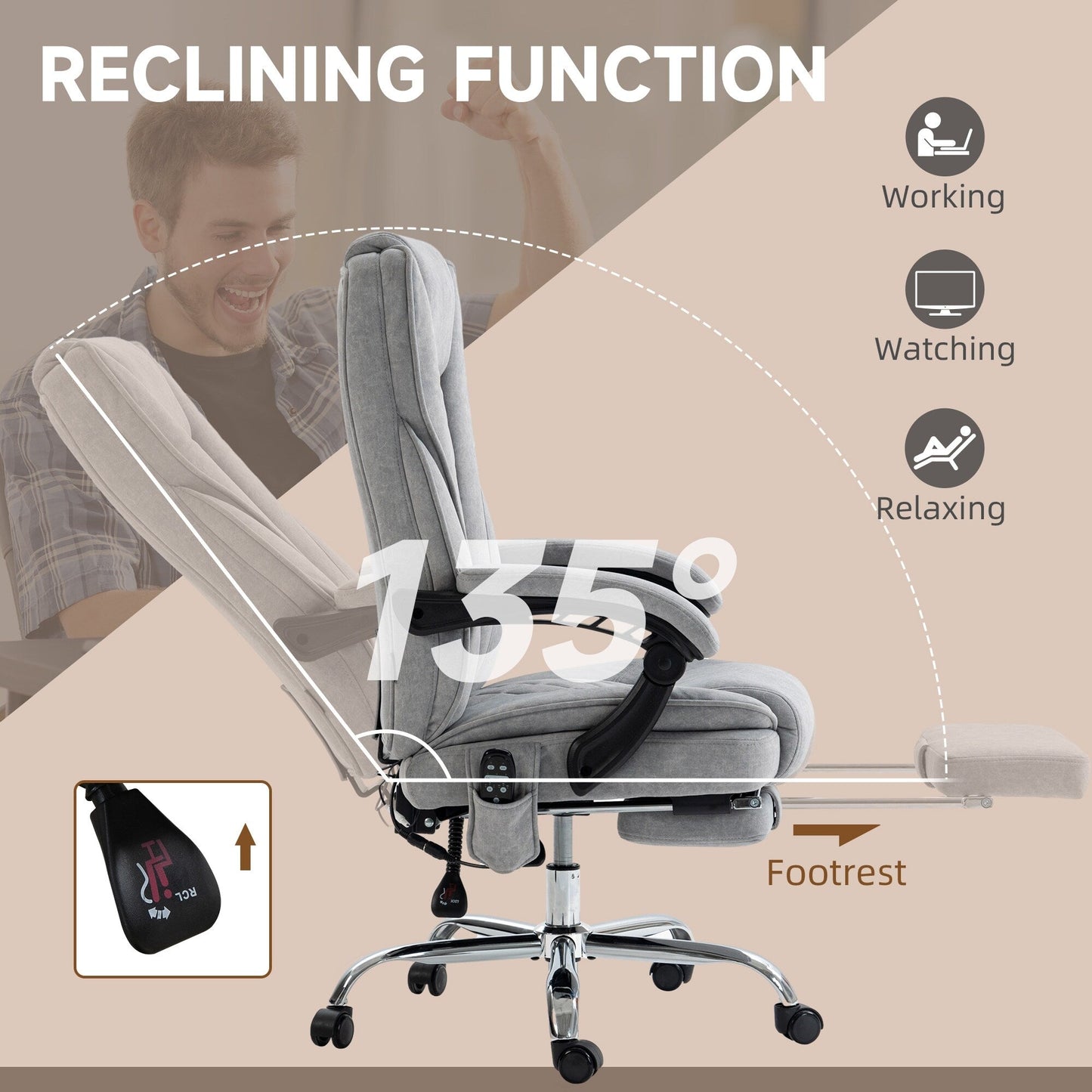 6 Point Vibration Massage Office Recliner Chair Ergonomic Swivel Computer Chair with Lumbar Heat, Footrest and Adjustable Height