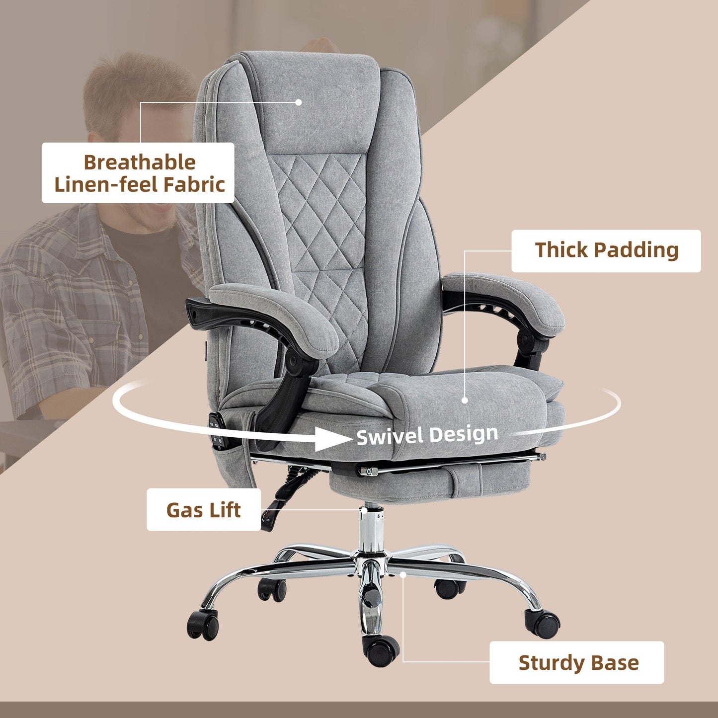 6 Point Vibration Massage Office Recliner Chair Ergonomic Swivel Computer Chair with Lumbar Heat, Footrest and Adjustable Height