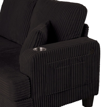 61 Contemporary Corduroy Loveseat Sofa with 2 Pillows and Cup Holder