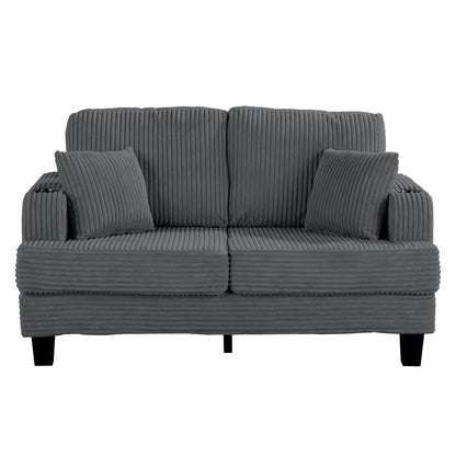 61 Contemporary Corduroy Loveseat Sofa with 2 Pillows and Cup Holder