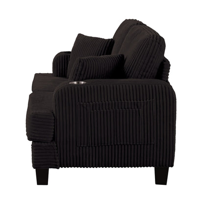 61 Contemporary Corduroy Loveseat Sofa with 2 Pillows and Cup Holder