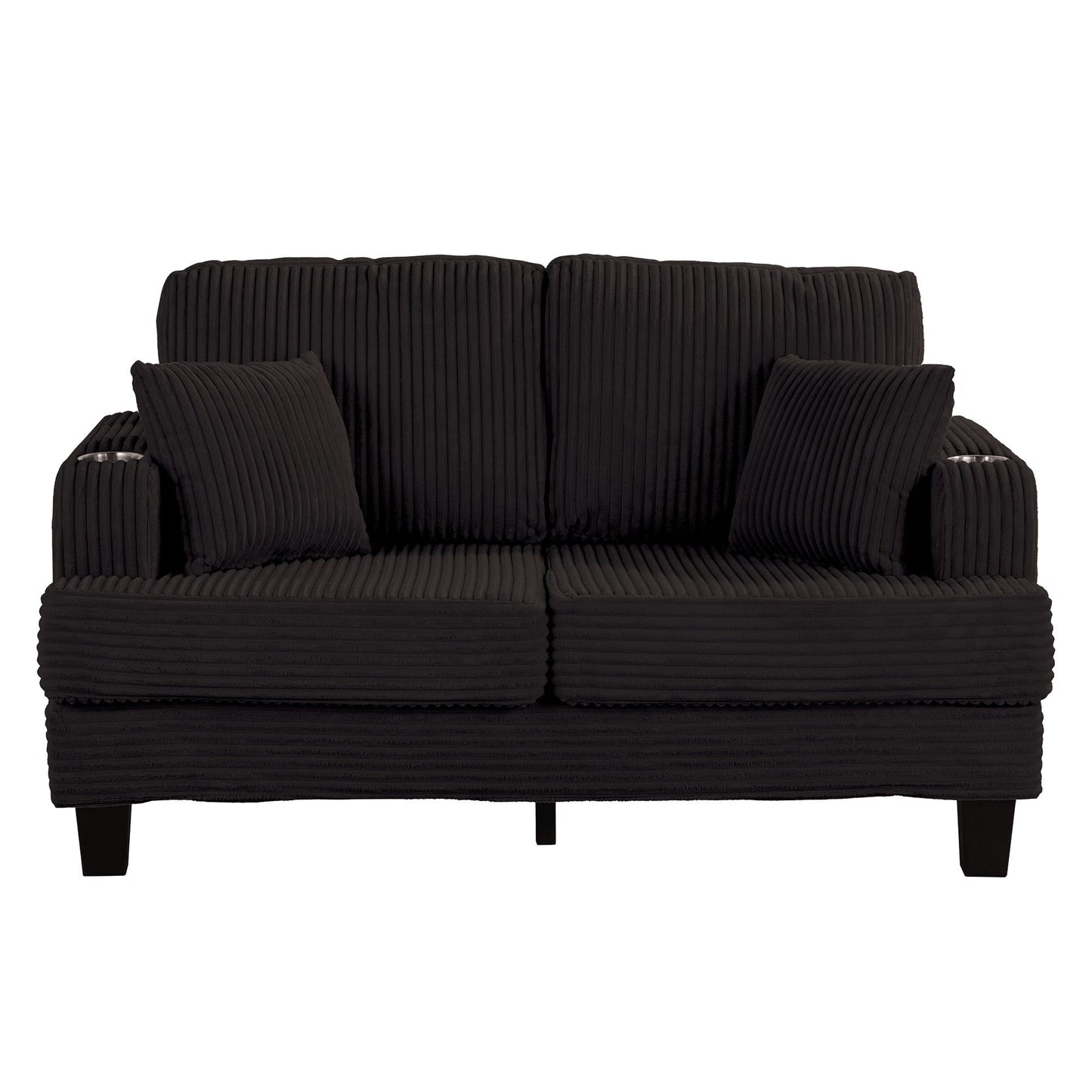 61 Contemporary Corduroy Loveseat Sofa with 2 Pillows and Cup Holder