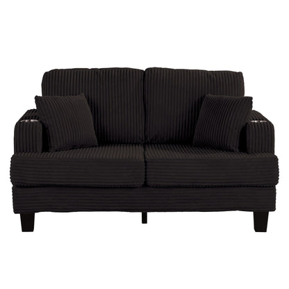 61 Contemporary Corduroy Loveseat Sofa with 2 Pillows and Cup Holder