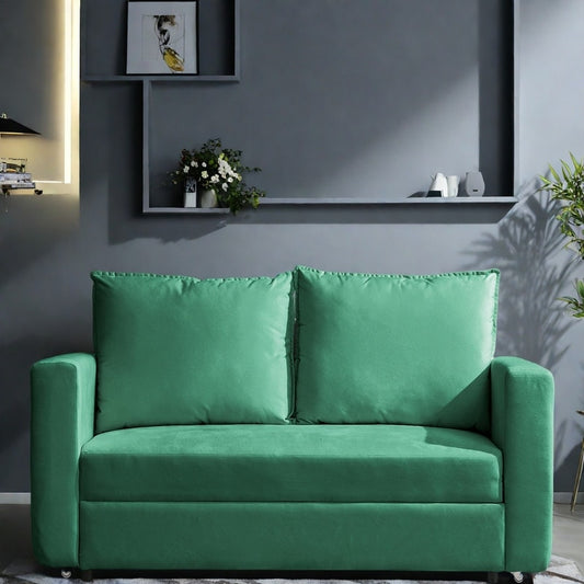 62.5 Fabric 2-Seater Sofa Bed, 2-in-1 Sleeper with Split Armrest (800lb Capacity)