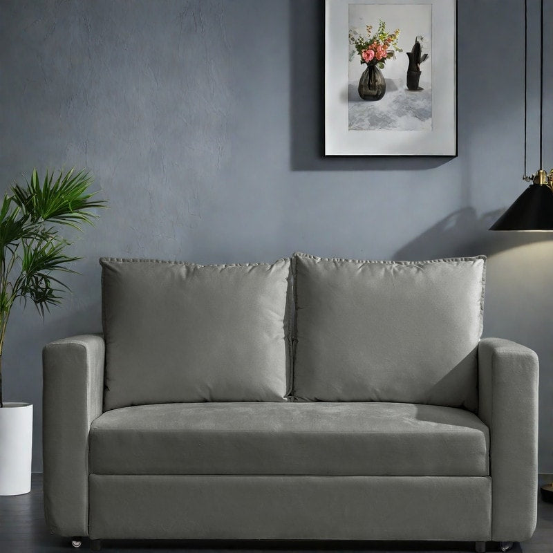 62.5 Fabric 2-Seater Sofa Bed, 2-in-1 Sleeper with Split Armrest (800lb Capacity)