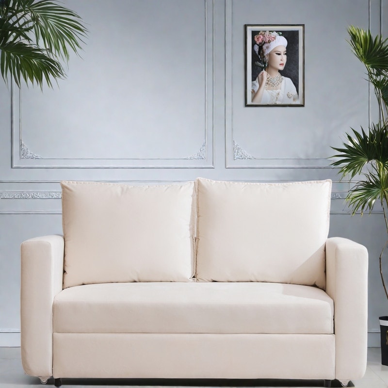 62.5 Fabric 2-Seater Sofa Bed, 2-in-1 Sleeper with Split Armrest (800lb Capacity)