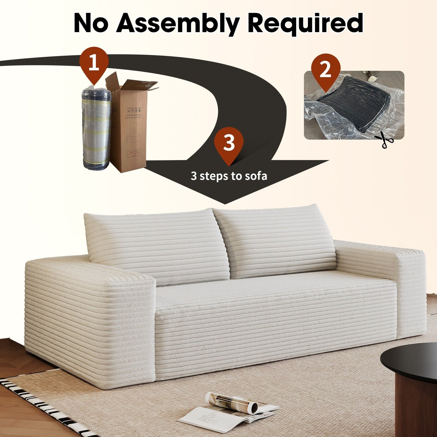 63 2 Setaser Sofa, Corduroy Fabric, Deep Seat Couches, Comfy Loveseat Sofa, No Assembly, 1pcs