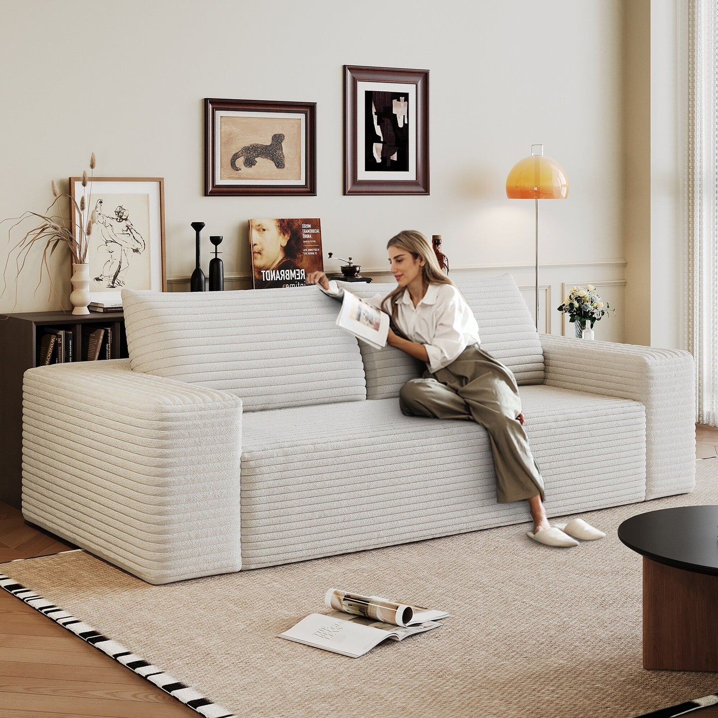 63 2 Setaser Sofa, Corduroy Fabric, Deep Seat Couches, Comfy Loveseat Sofa, No Assembly, 1pcs