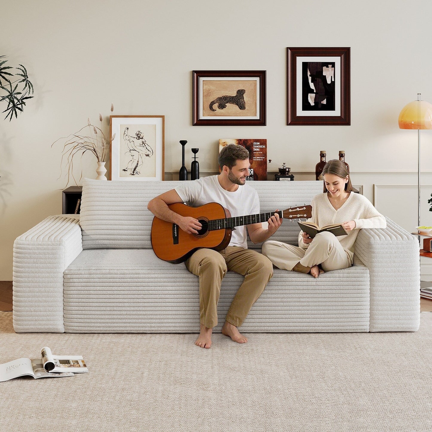 63 2Setaser Sofa, Corduroy Fabric, Deep Seat Couches, No Assembly, 1pcs for Living room, Bedroom,Conference room