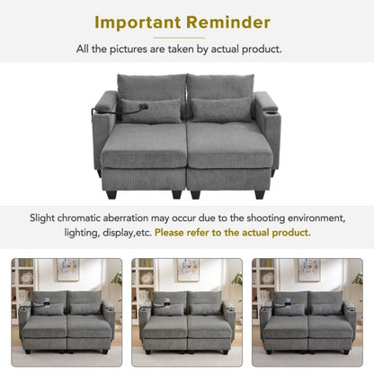 63 Corduroy Convertible Loveseat Sofa Bed with USB Ports, Two Cup Holders, A Phone Holder for Living Room