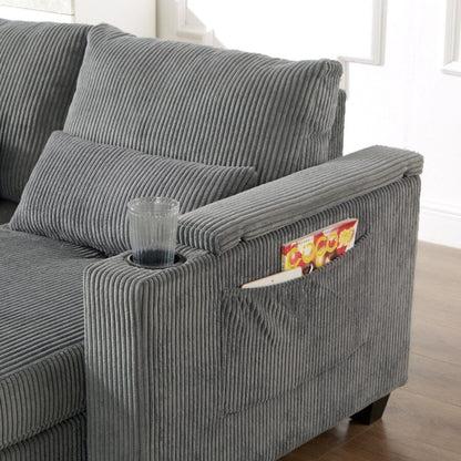 63 Corduroy Convertible Loveseat Sofa Bed with USB Ports, Two Cup Holders, A Phone Holder for Living Room