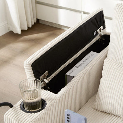 63 Corduroy Convertible Loveseat Sofa Bed with USB Ports, Two Cup Holders, A Phone Holder for Living Room