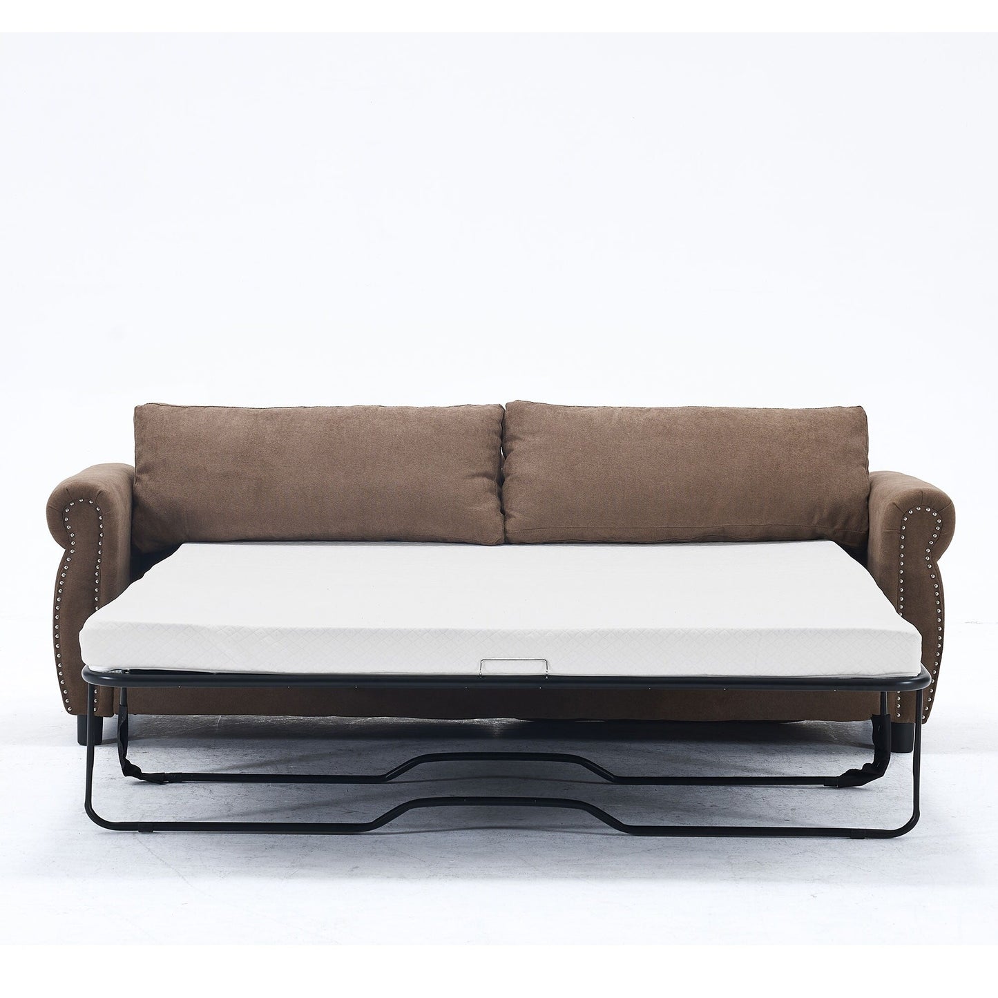 63 Polyester 3-Seater Sleeper Sofa with Pull-Out Mattress and Retro Rivet Armrests