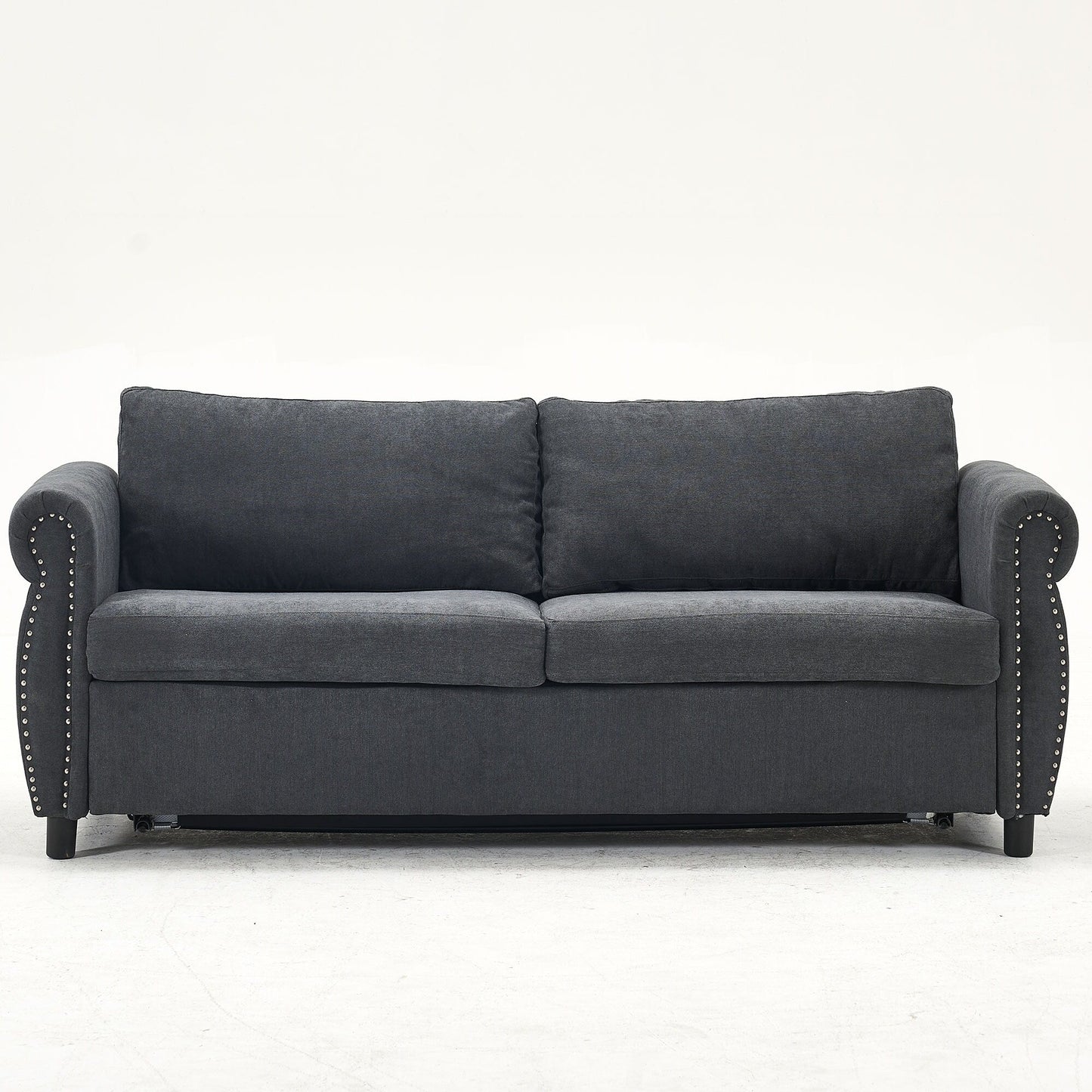 63 Polyester 3-Seater Sleeper Sofa with Pull-Out Mattress and Retro Rivet Armrests