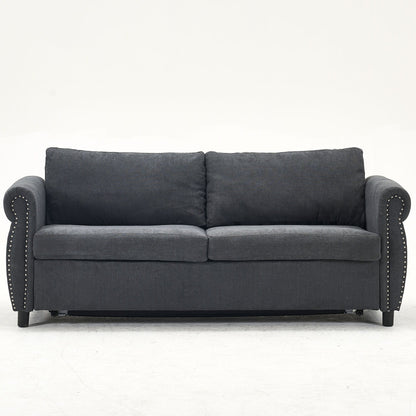 63 Polyester 3-Seater Sleeper Sofa with Pull-Out Mattress and Retro Rivet Armrests