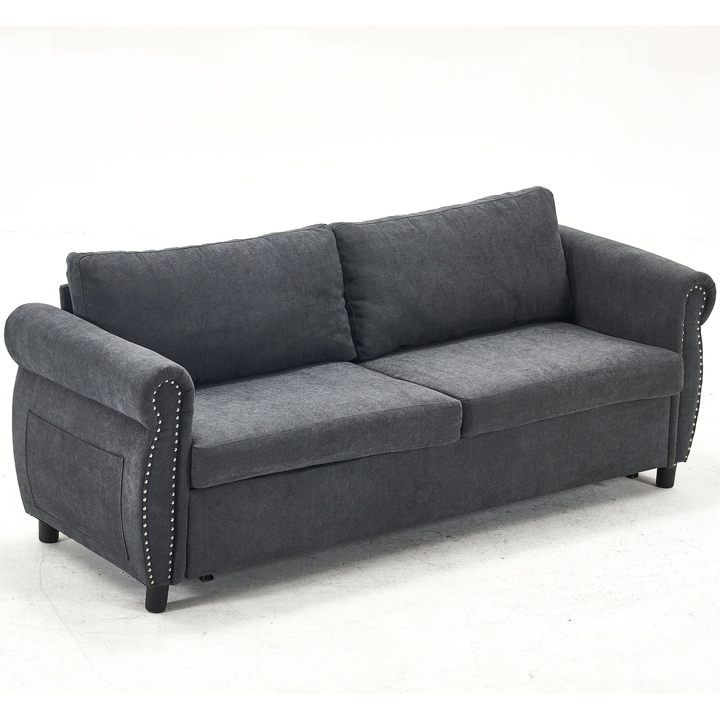 63 Polyester 3-Seater Sleeper Sofa with Pull-Out Mattress and Retro Rivet Armrests