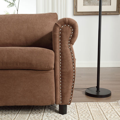 63 Polyester 3-Seater Sleeper Sofa with Pull-Out Mattress and Retro Rivet Armrests