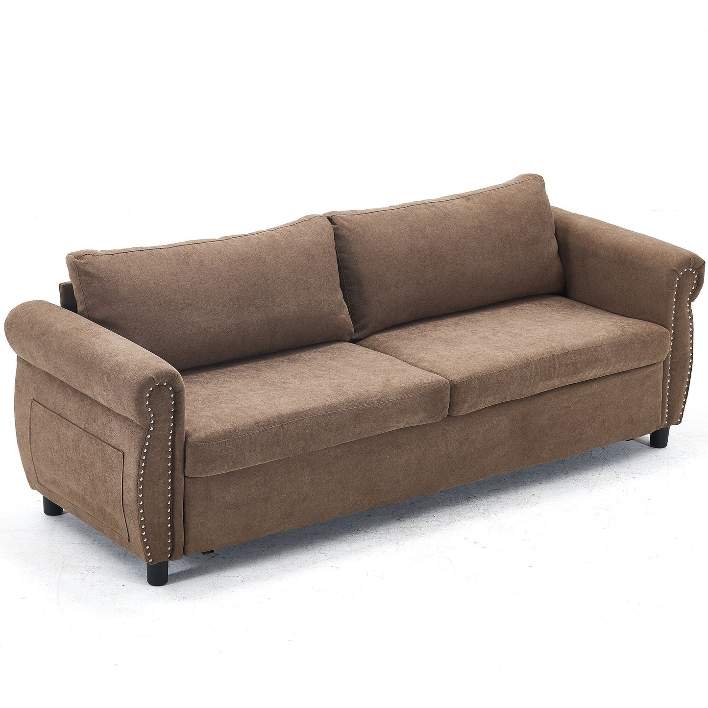 63 Polyester 3-Seater Sleeper Sofa with Pull-Out Mattress and Retro Rivet Armrests