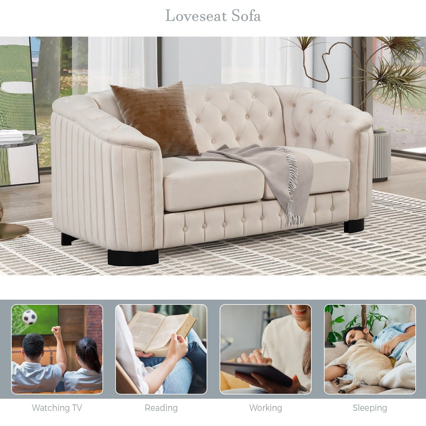 64.3 Velvet Upholstered Loveseat Sofa,Modern Loveseat Sofa with Thick Removable Seat Cushion,2-Person Loveseat Sofa Couch