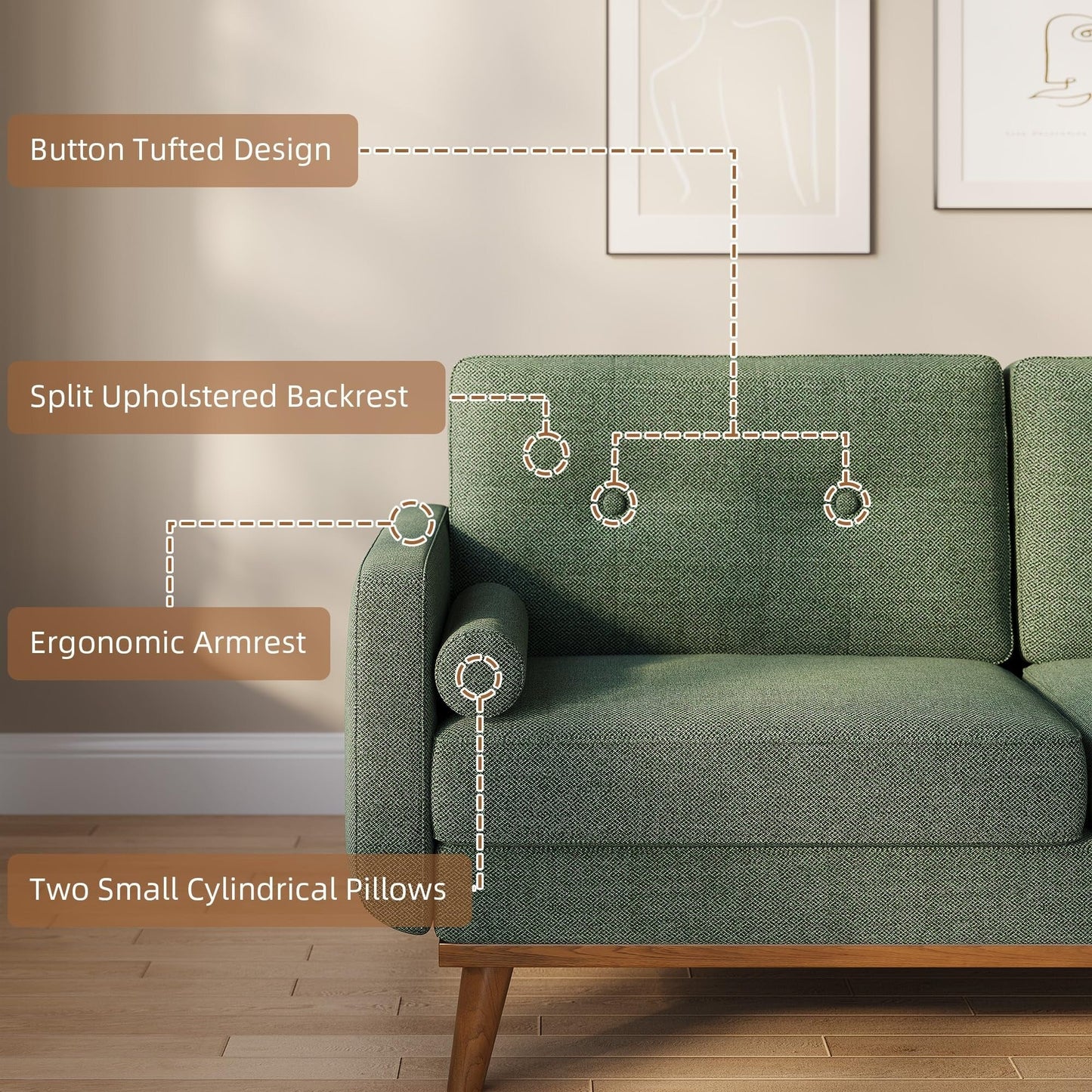 64 Loveseat Sofa, Mid Century Modern Couch Comfy Love Seat Couches for Living Room