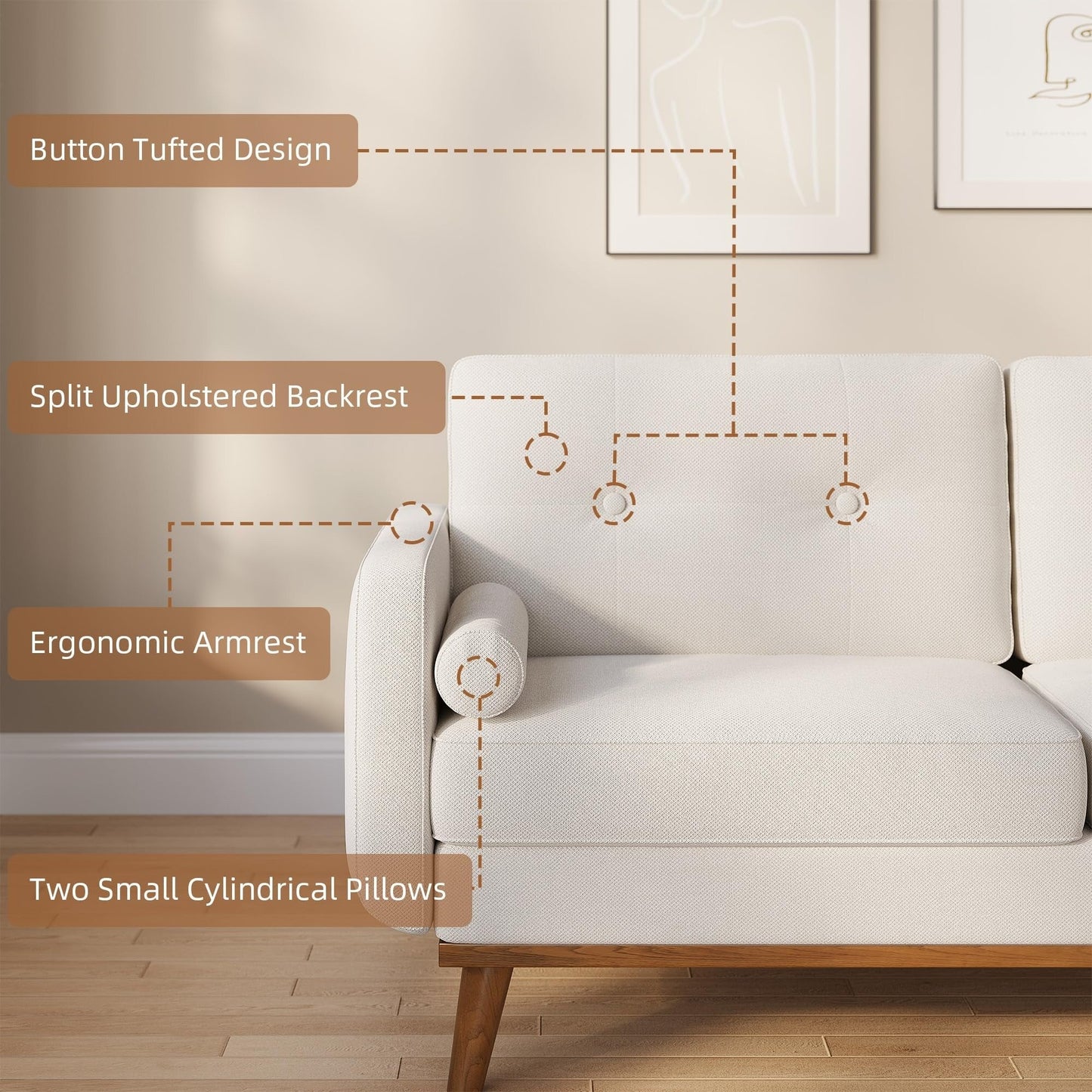 64 Loveseat Sofa, Mid Century Modern Couch Comfy Love Seat Couches for Living Room