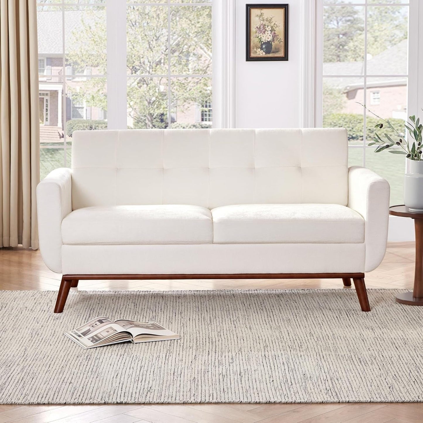 65.2 Mid Century Loveseat - Tufted Small Sofa for Living Room & Bedroom, Easy Assembly (Beige)