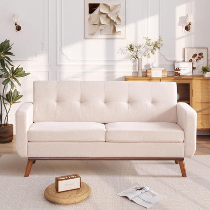65.2 Mid Century Loveseat - Tufted Small Sofa for Living Room & Bedroom, Easy Assembly (Beige)
