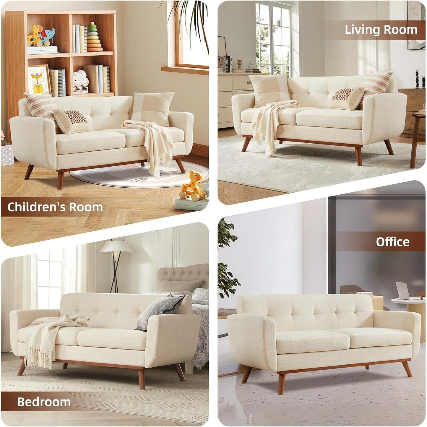 65.2 Mid Century Loveseat - Tufted Small Sofa for Living Room & Bedroom, Easy Assembly (Beige)