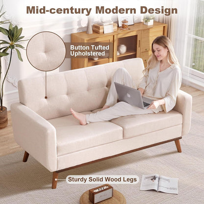 65.2 Mid Century Loveseat - Tufted Small Sofa for Living Room & Bedroom, Easy Assembly (Beige)